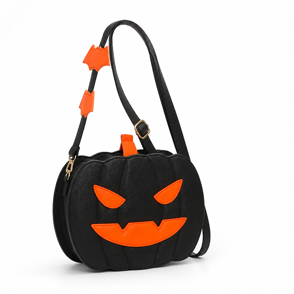 Textured Faux Leather Jack O'Lantern Crossbody Bag (Removable Strap)
