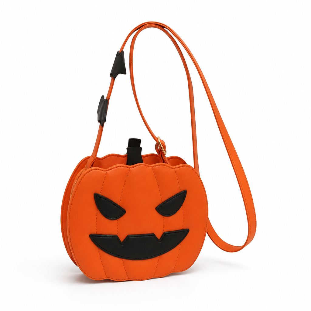 Textured Faux Leather Jack O'Lantern Crossbody Bag (Removable Strap)