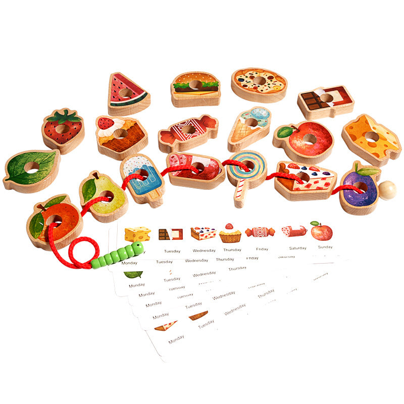 Threading Toy Large Wood Beads & Pattern Cards