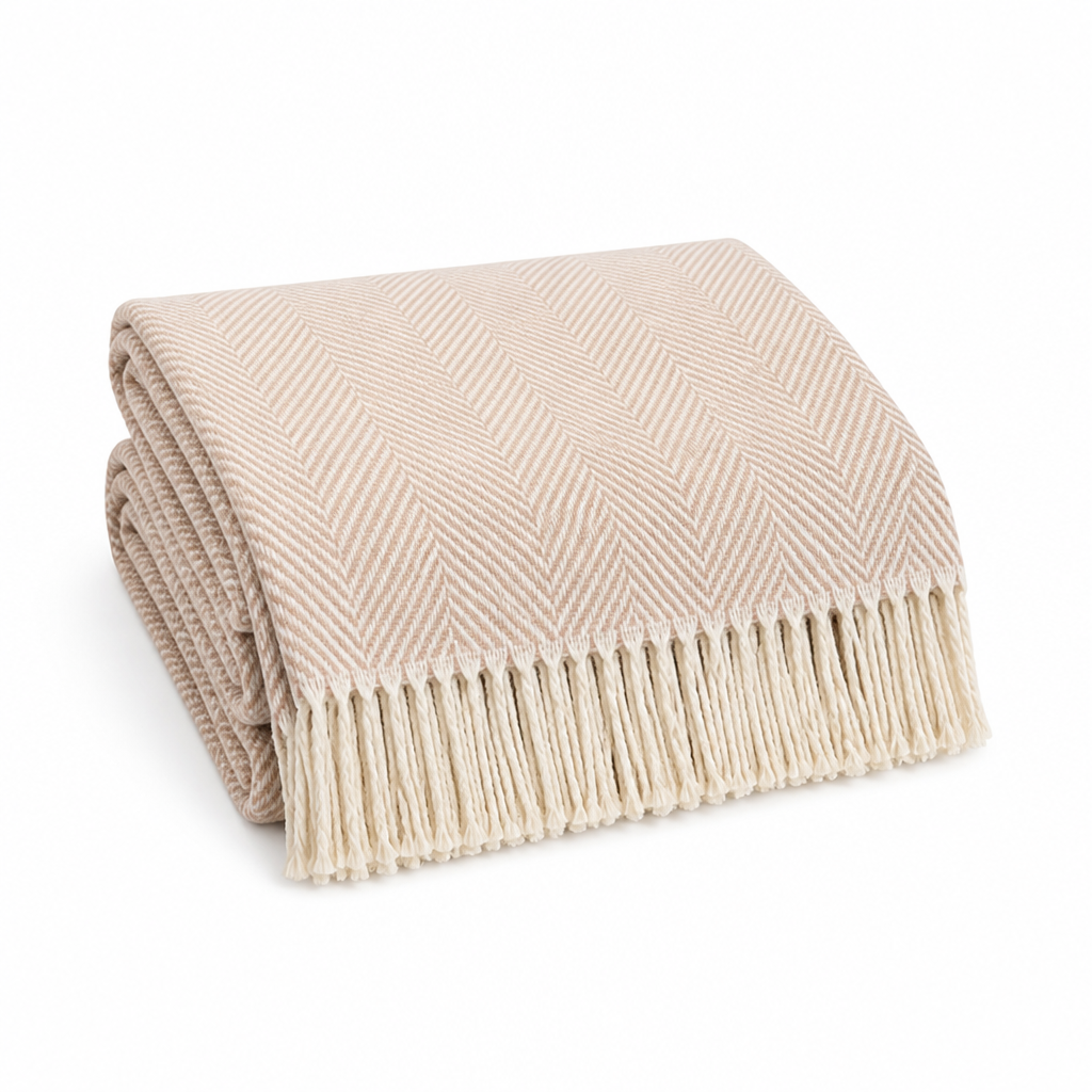 Throw Blanket 100% Cotton Striped & Fringed Machine Washable