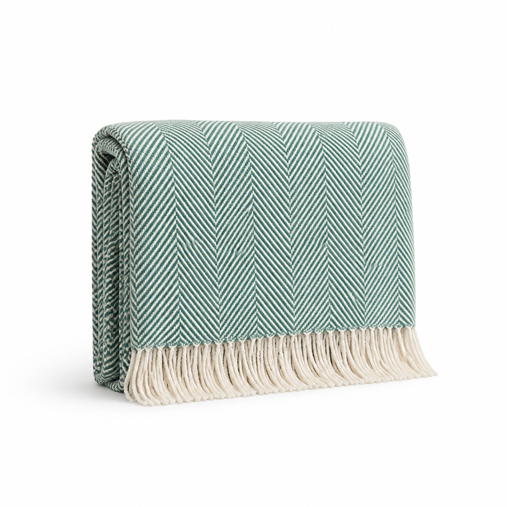 Throw Blanket 100% Cotton Striped & Fringed Machine Washable