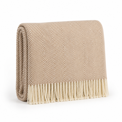 Throw Blanket 100% Cotton Striped & Fringed Machine Washable