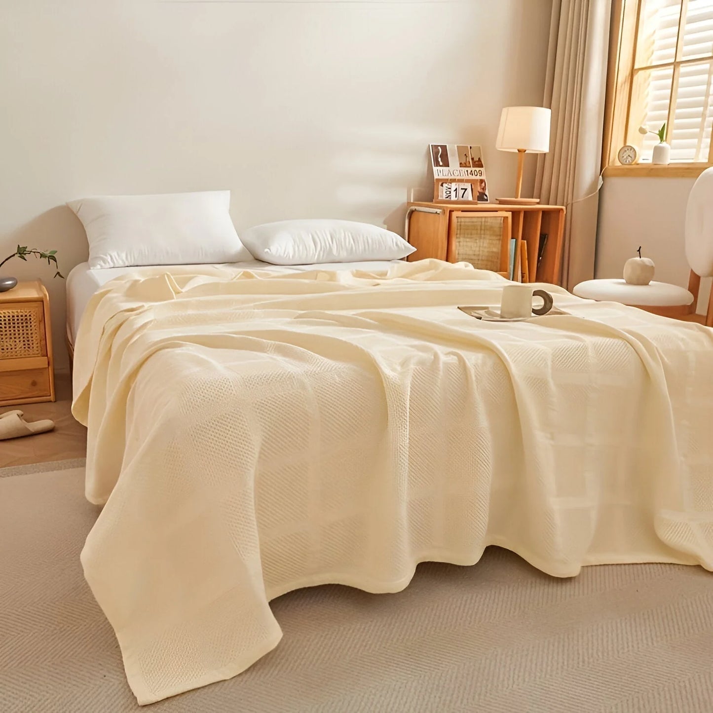 Throw Blanket 100% Cotton Waffle Weave Hypoallergenic