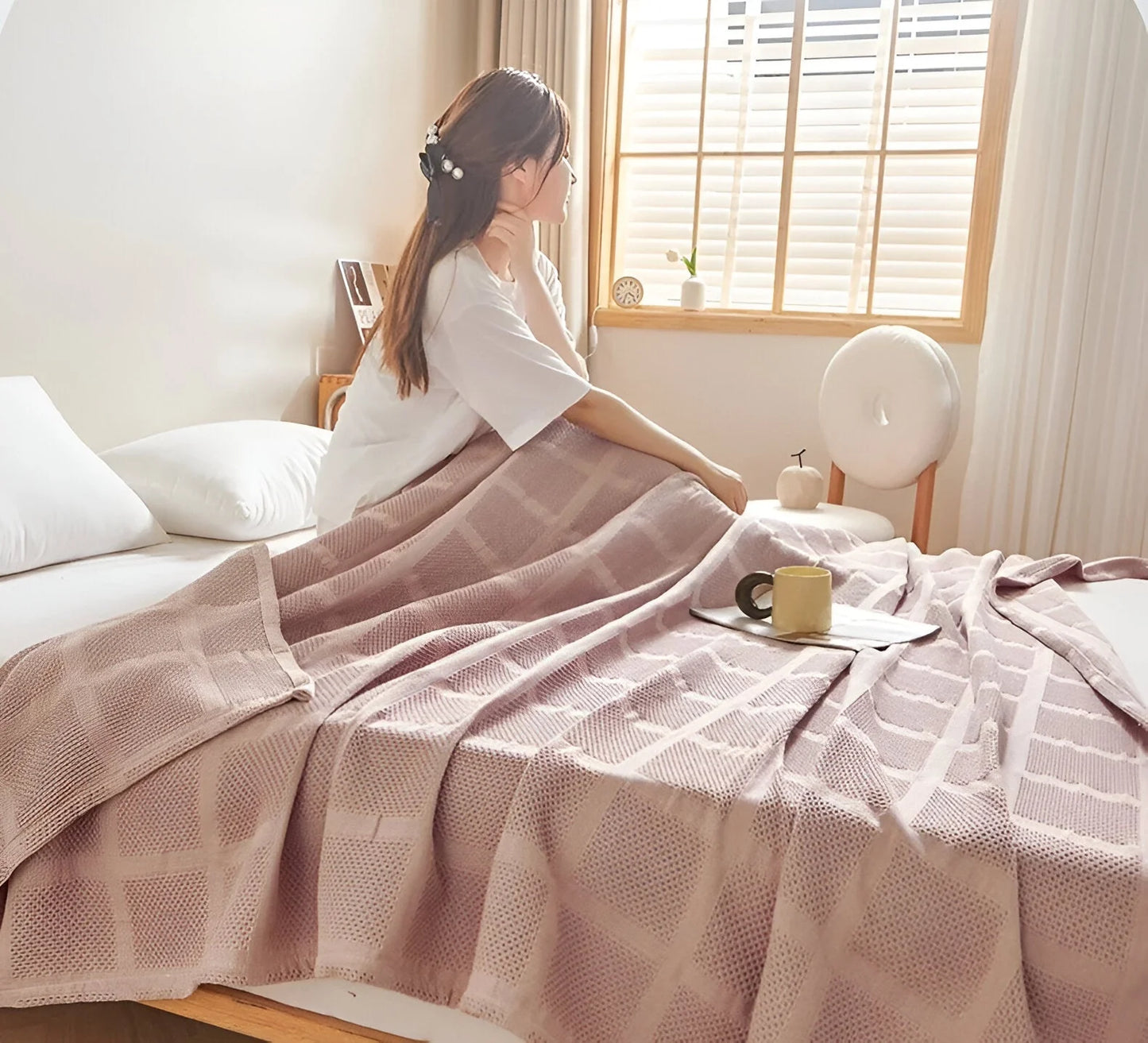 Throw Blanket 100% Cotton Waffle Weave Hypoallergenic