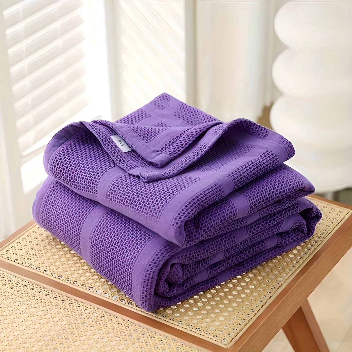 Throw Blanket 100% Cotton Waffle Weave Hypoallergenic