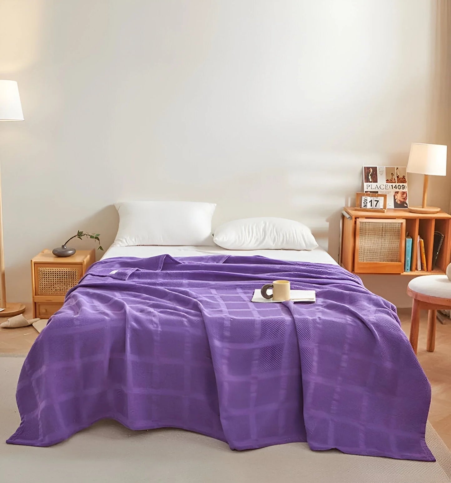 Throw Blanket 100% Cotton Waffle Weave Hypoallergenic