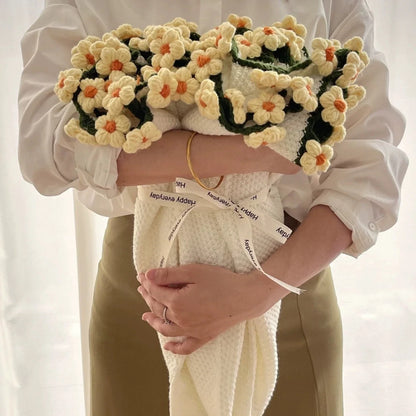Throw Blanket Double-Knit Crocheted Flower Appliques