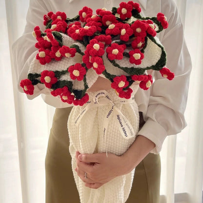 Throw Blanket Double-Knit Crocheted Flower Appliques