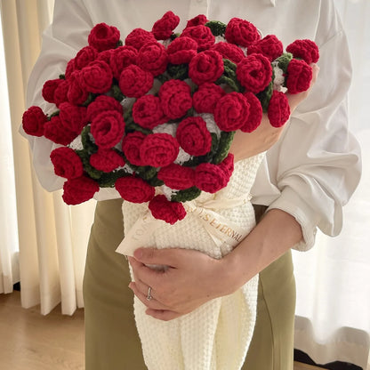 Throw Blanket Double-Knit Crocheted Flower Appliques
