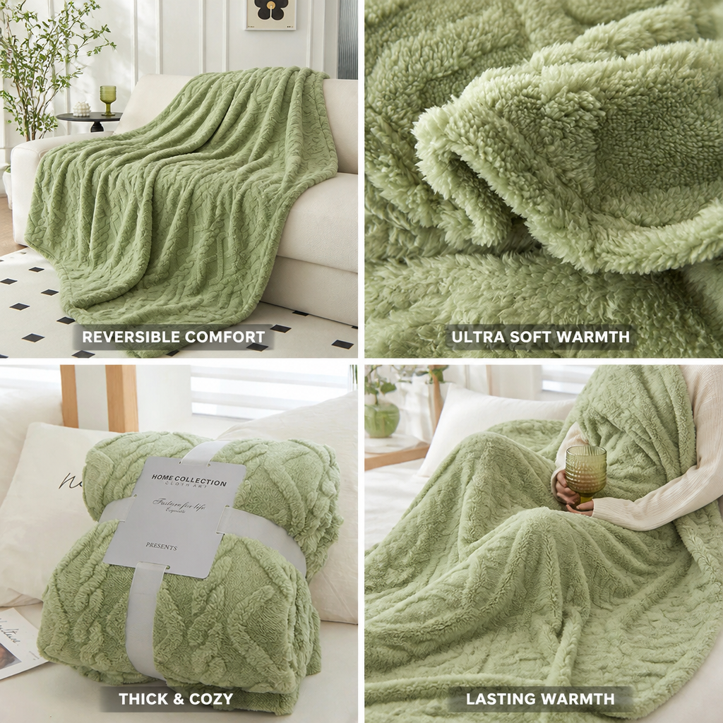 Throw Blanket Reversible Flannel & Faux Lambswool