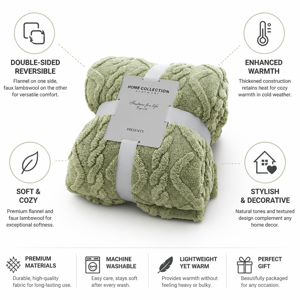 Throw Blanket Reversible Flannel & Faux Lambswool