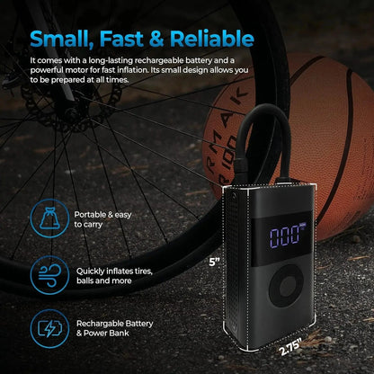 Tire Inflator Cordless Rechargeable 150 PSI Auto-Stop