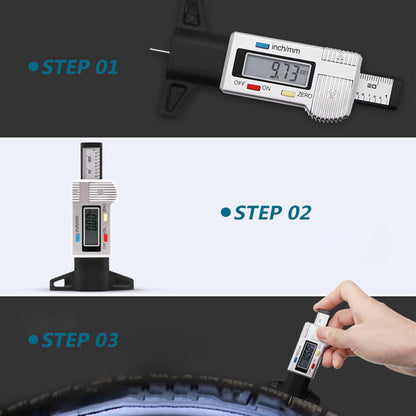 Tire Tread Depth Gauge Digital LCD Metal Tip