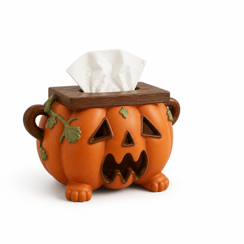 Tissue Box Cover Pumpkin Jack-O'-Lantern Resin Fits Square Boxes