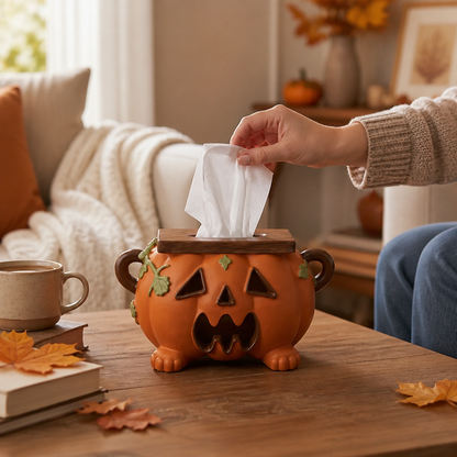 Tissue Box Cover Pumpkin Jack-O'-Lantern Resin Fits Square Boxes