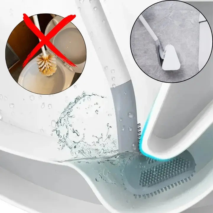 Toilet Brush Flexible Silicone Bristles Quick-Drying Tool-Free Wall Mount