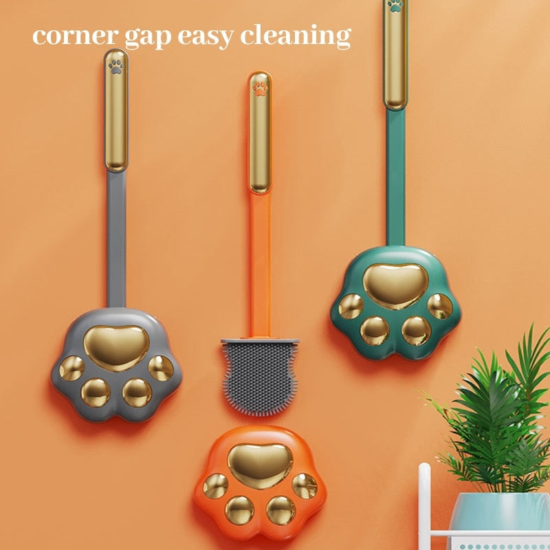 Toilet Brush Set Paw Print Silicone Bristles With Holder