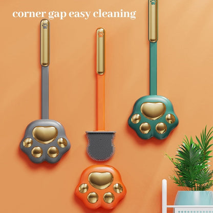 Toilet Brush Set Paw Print Silicone Bristles With Holder