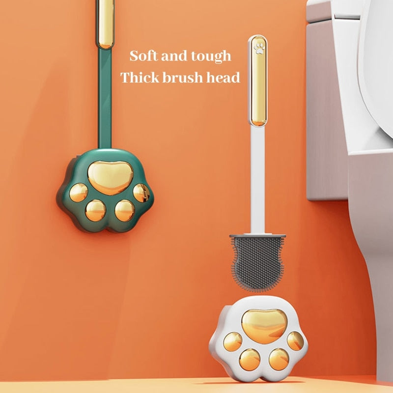 Toilet Brush Set Paw Print Silicone Bristles With Holder