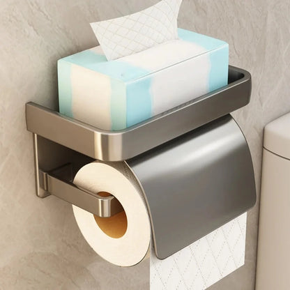 Toilet Paper Holder Curved Cover & Shelf Adhesive Mount