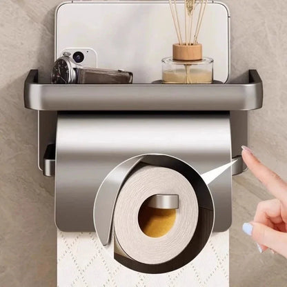 Toilet Paper Holder Curved Cover & Shelf Adhesive Mount