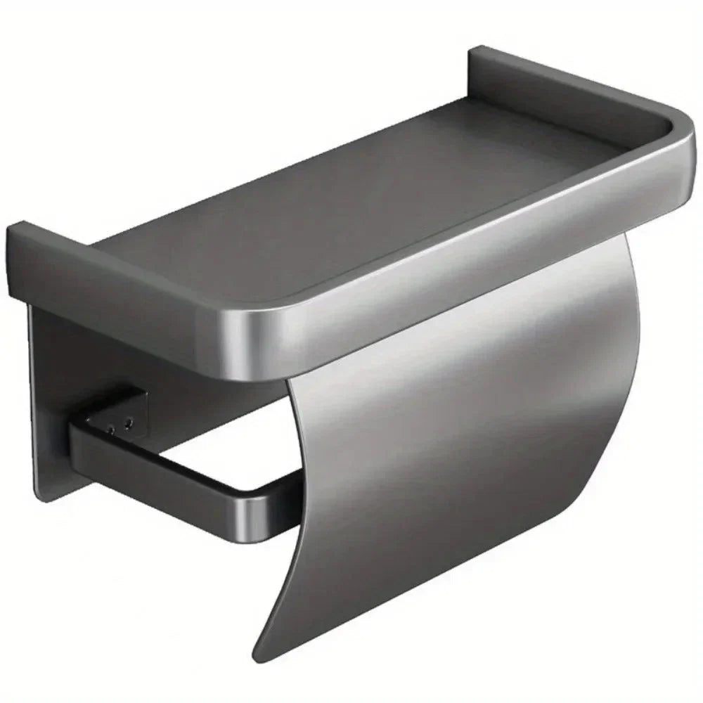 Toilet Paper Holder Curved Cover & Shelf Adhesive Mount