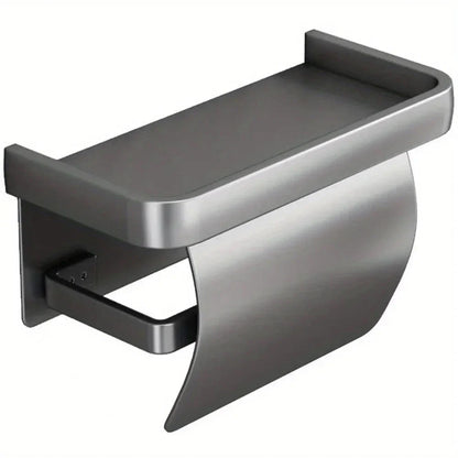 Toilet Paper Holder Curved Cover & Shelf Adhesive Mount