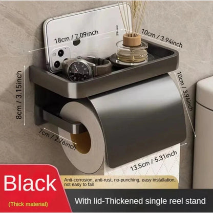 Toilet Paper Holder Curved Cover & Shelf Adhesive Mount
