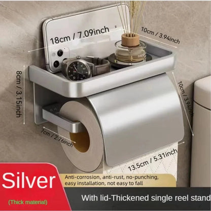 Toilet Paper Holder Curved Cover & Shelf Adhesive Mount
