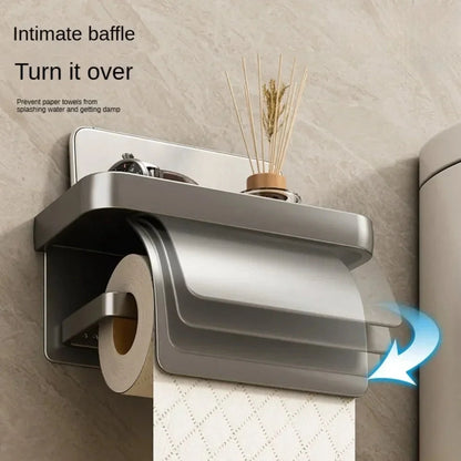 Toilet Paper Holder Curved Cover & Shelf Adhesive Mount
