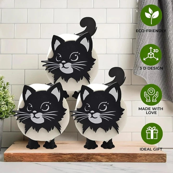 Toilet Paper Holder Freestanding Cat Silhouette Fits Standard Rolls