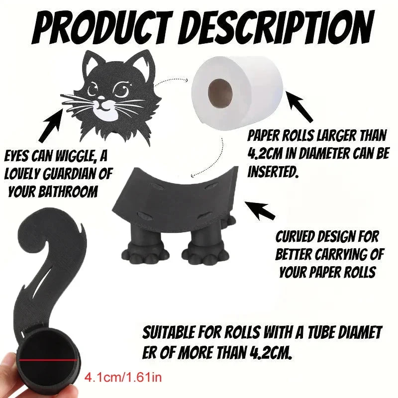 Toilet Paper Holder Freestanding Cat Silhouette Fits Standard Rolls