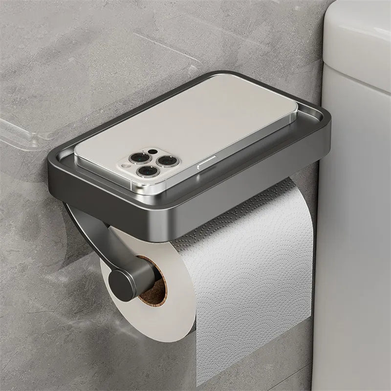 Toilet Paper Holder Wall-Mounted Shelf Brushed Stainless Steel