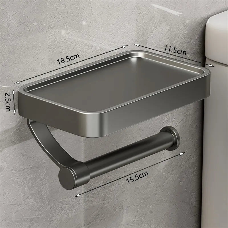 Toilet Paper Holder Wall-Mounted Shelf Brushed Stainless Steel