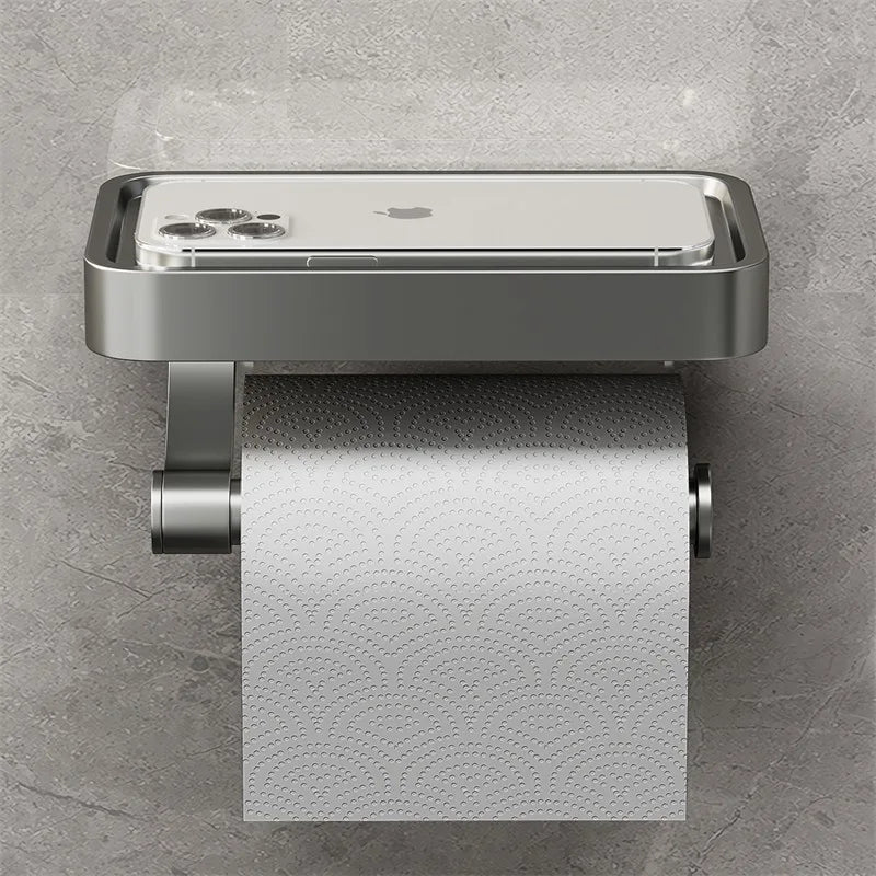 Toilet Paper Holder Wall-Mounted Shelf Brushed Stainless Steel