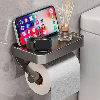 Toilet Paper Holder Wall-Mounted Shelf Brushed Stainless Steel