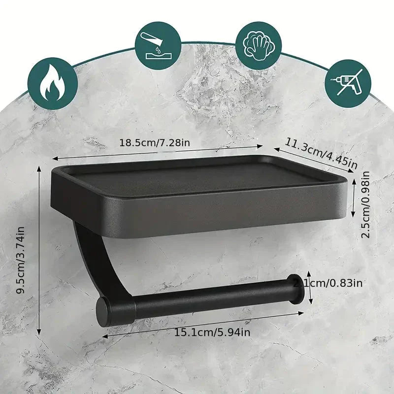 Toilet Paper Holder Wall-Mounted Shelf Brushed Stainless Steel