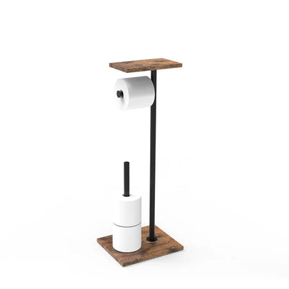 Toilet Paper Holder Wood-Look Shelf Dual Roll Weighted Base