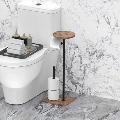 Toilet Paper Holder Wood-Look Shelf Dual Roll Weighted Base