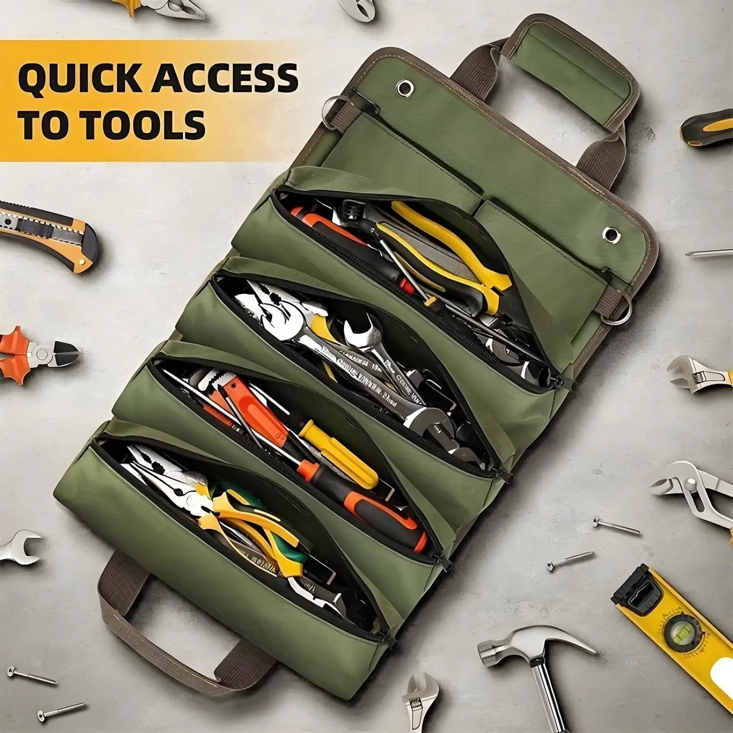 Tool Bag Roll-Up Removable Compartments & Reinforced Fabric
