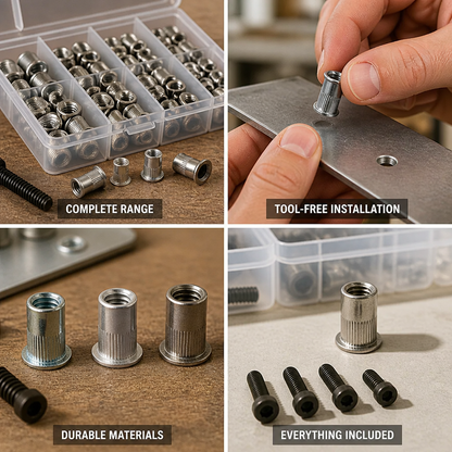 Tool-Free Corrosion-Resistant Threaded Insert Set (M3–M10)