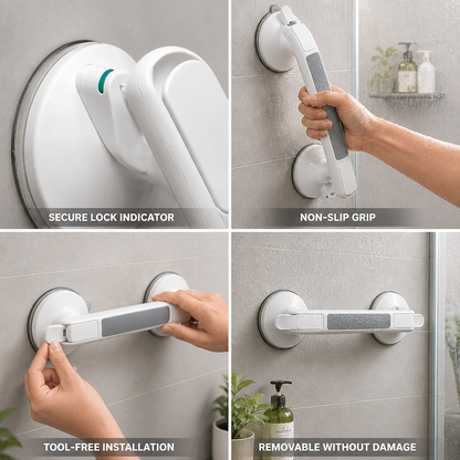Tool-Free Locking Suction Shower Grab Handle