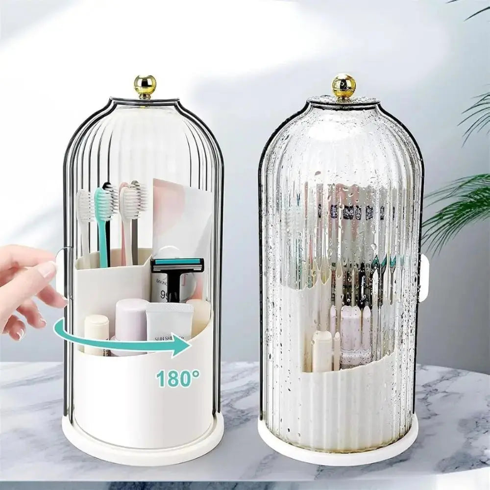 Toothbrush Holder Sliding Cover & 360° Swivel 3 Compartments
