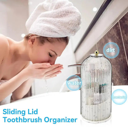 Toothbrush Holder Sliding Cover & 360° Swivel 3 Compartments