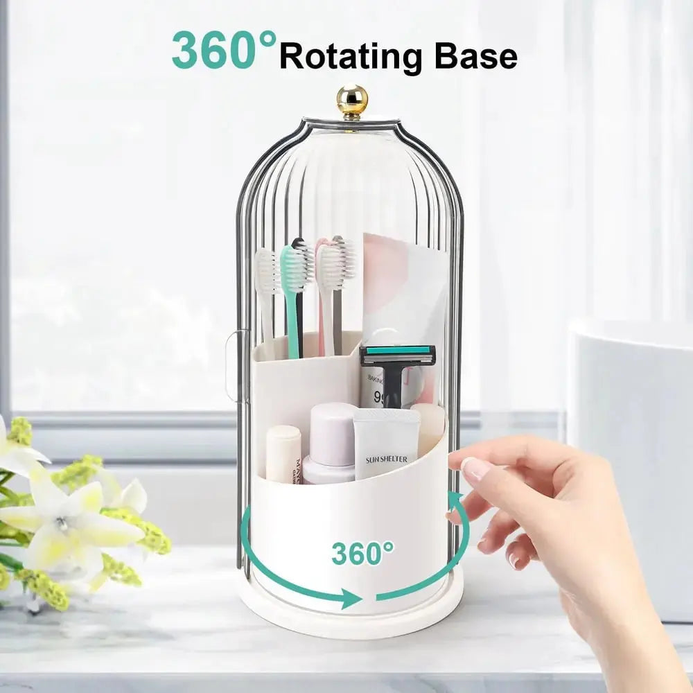 Toothbrush Holder Sliding Cover & 360° Swivel 3 Compartments