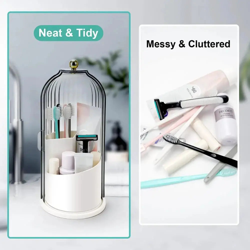 Toothbrush Holder Sliding Cover & 360° Swivel 3 Compartments