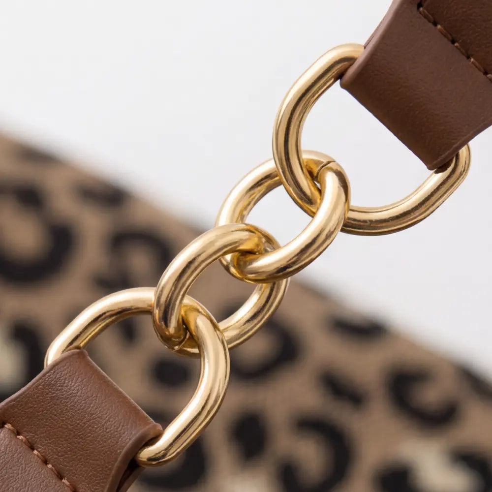 Tote Bag Leopard Print Woven Canvas Wide Faux Leather Straps