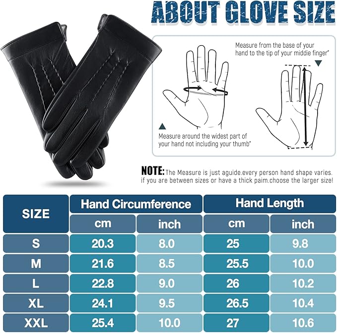 Touchscreen Gloves Leather Cashmere-Lined