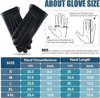 Touchscreen Gloves Leather Cashmere-Lined