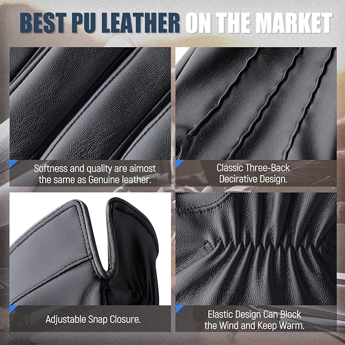 Touchscreen Gloves Leather Cashmere-Lined